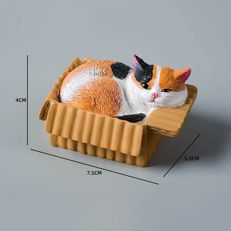 Adorable Cat In Box Napping Resin Figurine Kawaii Desktop Decor Car Ornament Ideal Gift For Cat Lovers Qme A3