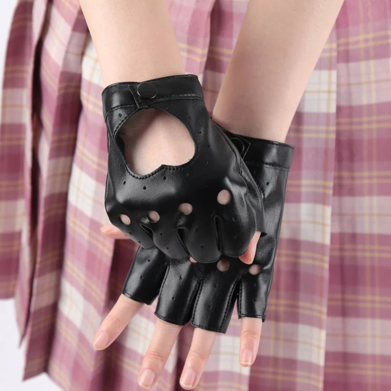 Unisex Punk Style Gloves Synthetic Leather Fingerless Gloves for Riding Driving Motorcycle Half Finger for Men Women Mittens Qme