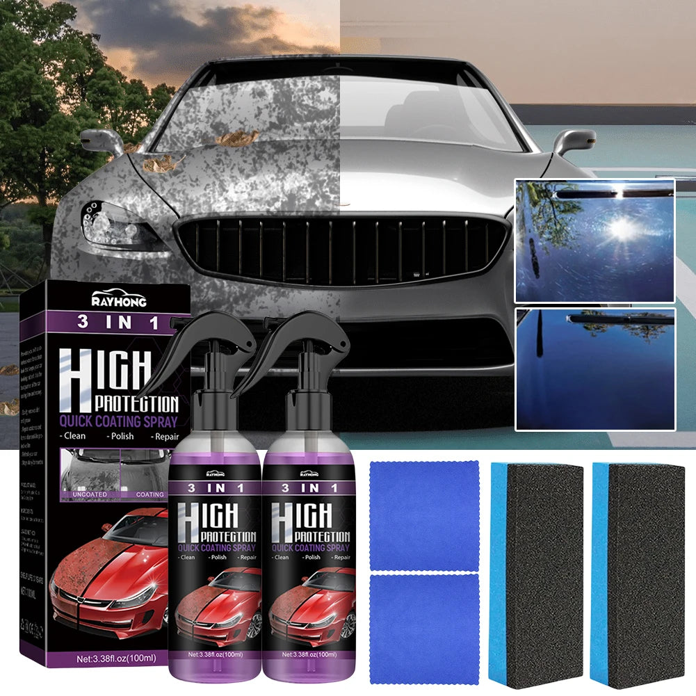 2 Set 3 In 1 Auto Nano Ceramic Coating 100ml Polishing Spraying Wax Car Scratch Repair Glass Hydrophobic Coating Car Paint Care Qme Default Title