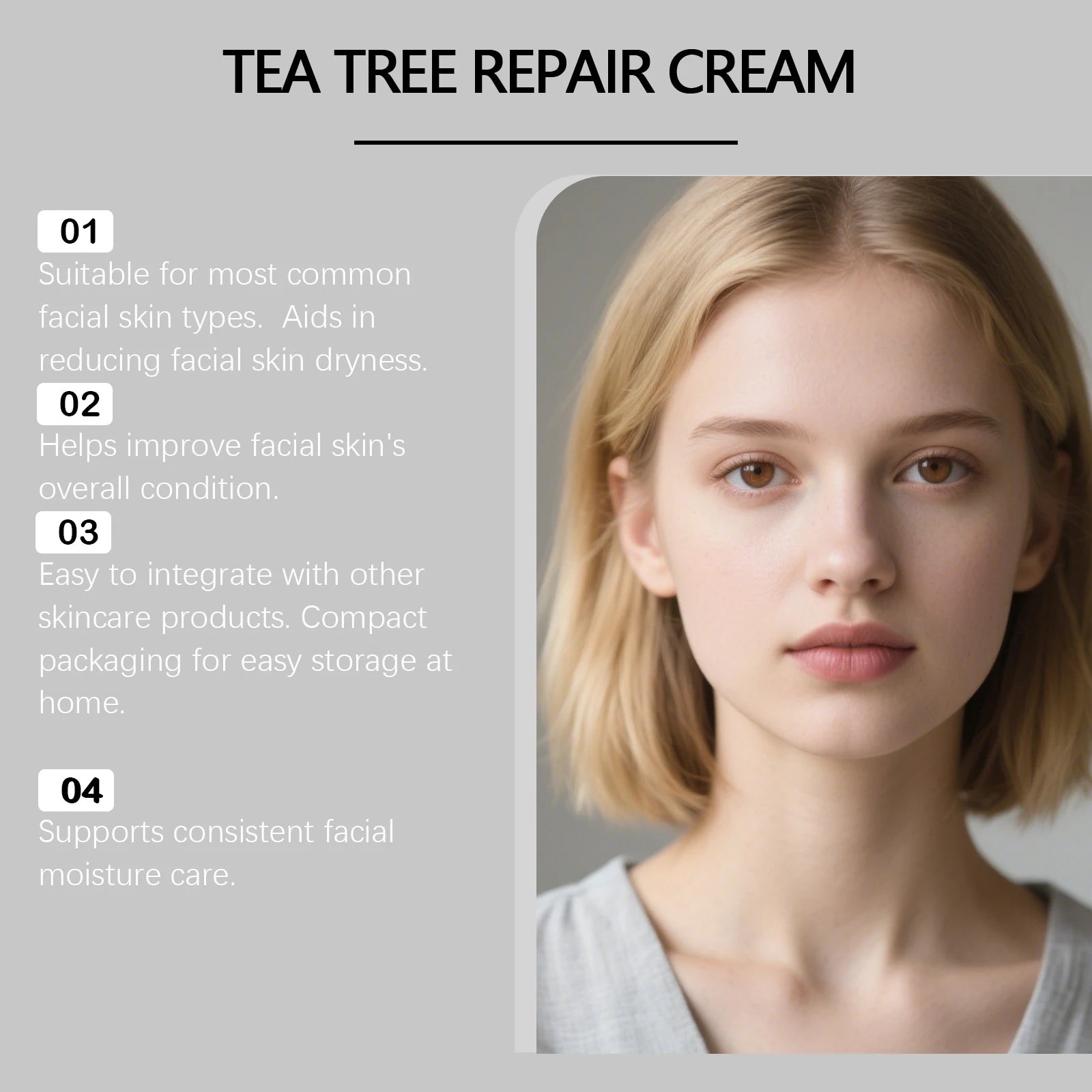 Multi-Action Soothing Repair Cream for Face Tea Tree Cream Centella Ceramide Aloe Vera Moisturizer for Sensitive & Oily Skin Qme