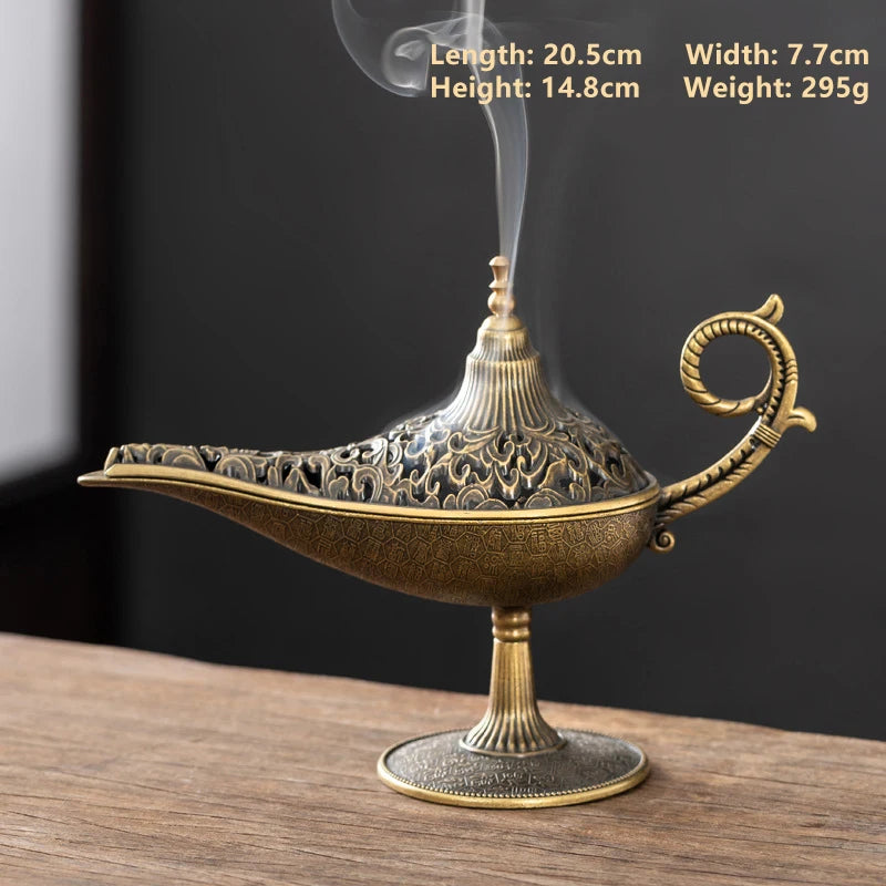 Antique Lamp Metal Incense Burner Scented Unscented Candle Holder Qme L