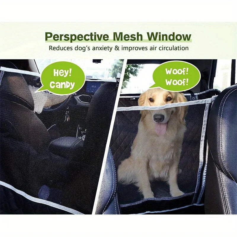 Dog car seat cover with mesh window and storage bag, durable and scratch resistant car hammock, suitable for cars/trucks/SUVs Qme