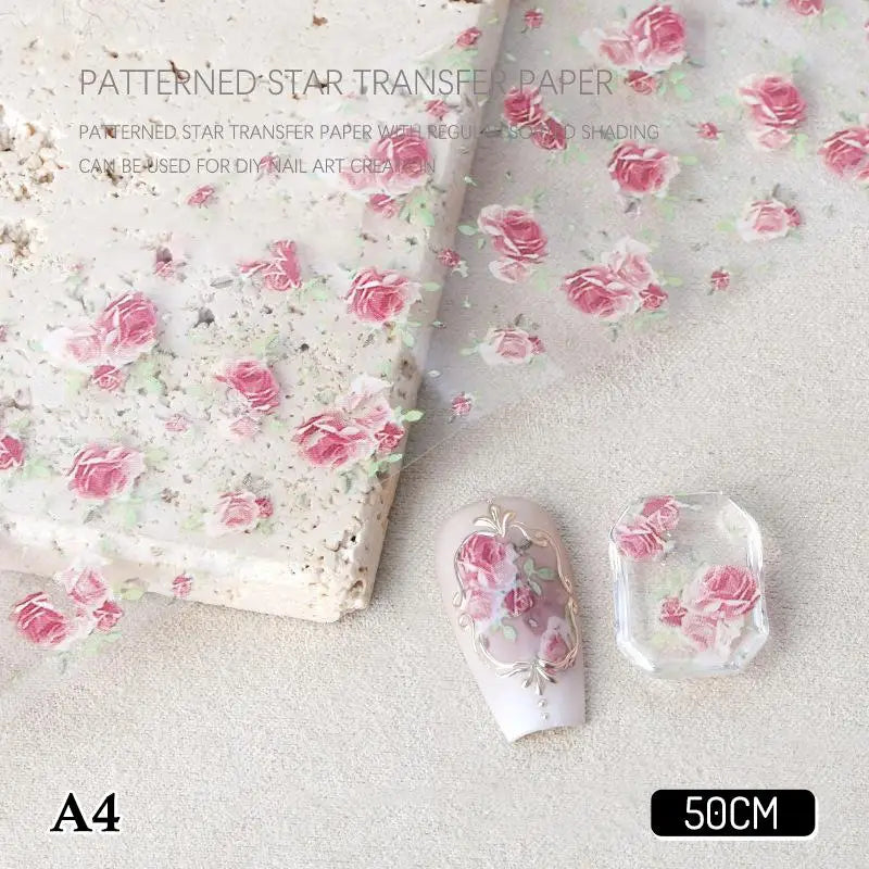 4 Rose Flower Nail Transfer Foils Paper DIY Art Sliders Salon Use Qme A4