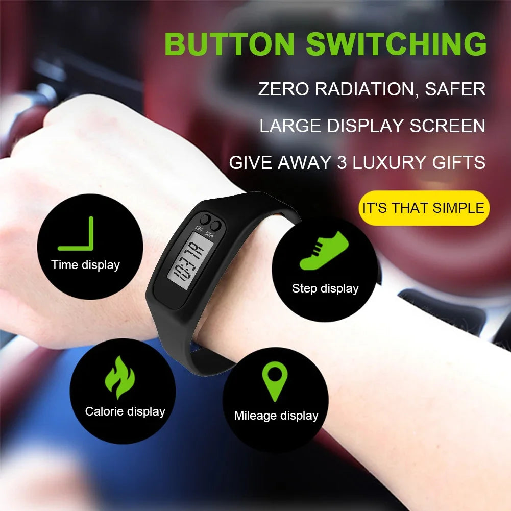 1/2PCS LED Pedometer Bracelet Step Counter Watch 12/24H Time Display Silicone Step Tracker Multi-Function Fitness Watch Qme