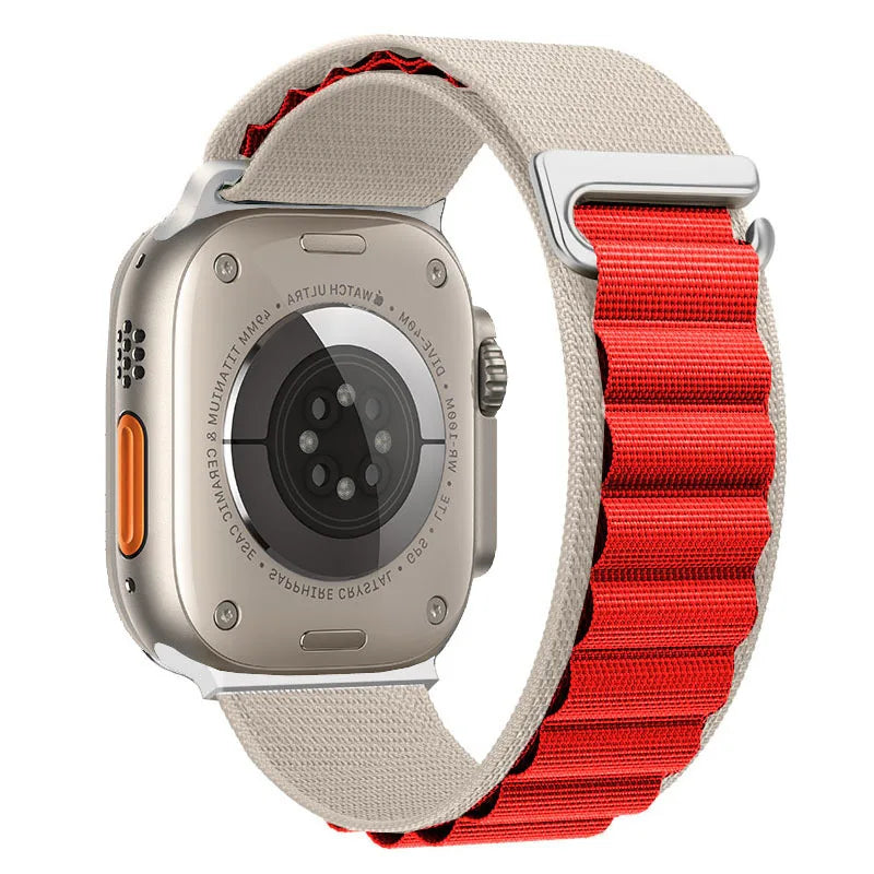 T Suitable for Apple IWatch Watch Strap 49mm 44mm 45mm 42mm Nylon Mountaineering Wear-resistant Woven Strap for Men Qme Beige Red 25mm 42-44-45-49MM