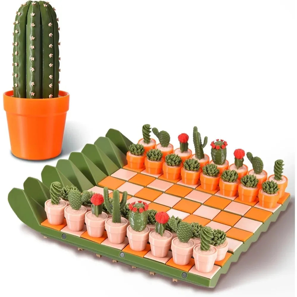 Cactus Chess Set 3D Cactichess Roll Up Portable Travel Chess Board Cactus Magnetic Chess Set Fun Chess Gift for Plant Lovers Qme