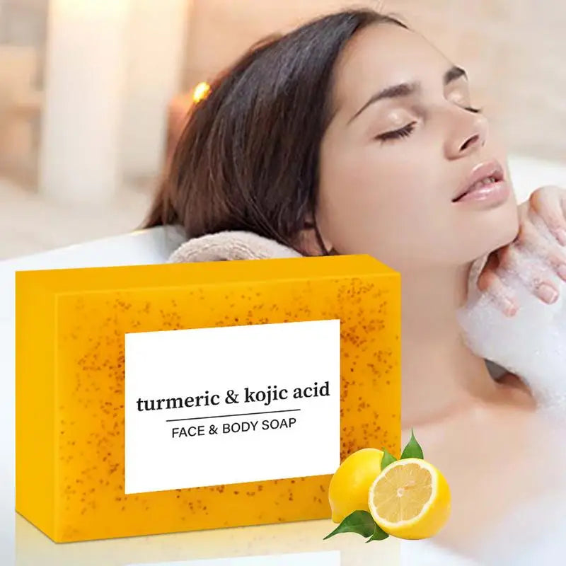 Body Soap Bar Brightening Lemon Turmeric Cleaning Lightening Dark Qme