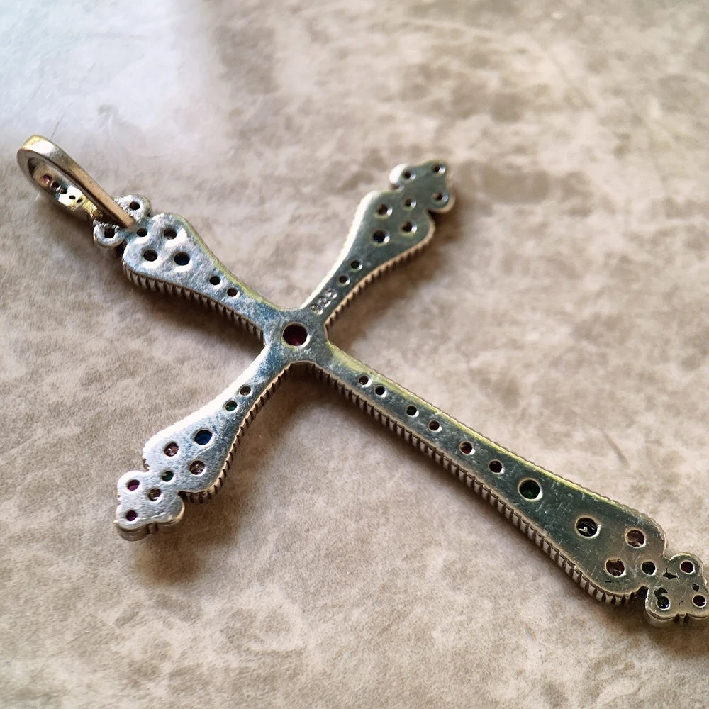 Pendants Royalty Cross Colorful New Victorian Jewelry Bohemia 925 Sterling Silver Accessories Gift For Women Qme