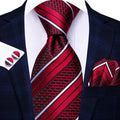 Hi-tie Red Black Blue Striped Designer Men Elegant Necktie Hanky Qme N-3941