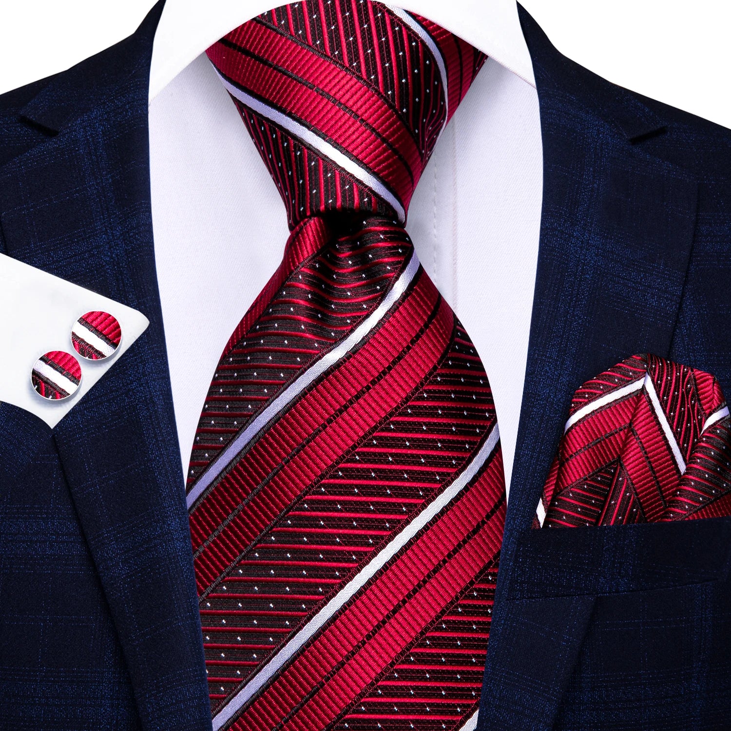 Hi-tie Red Blue Striped Business Mens Tie Jacquard Necktie Qme N-3941