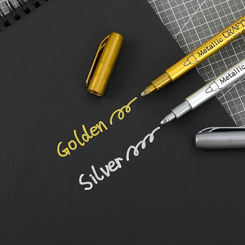 Metallic Craftwork Pen Gold Silver Marker Tip Permanent Art Marker For Glass Wood Ceramic Fabric Painting DIY Craft Supplies Qme