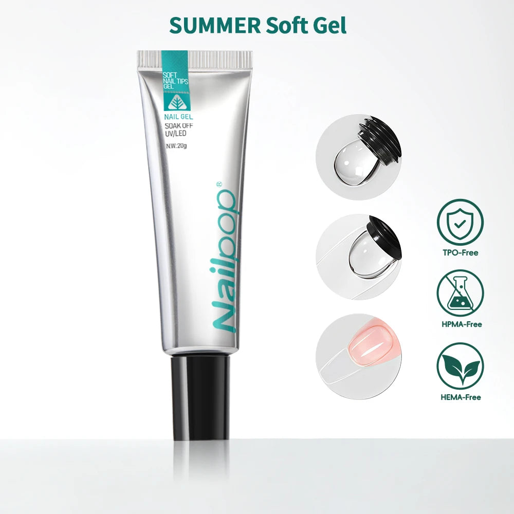 Nailpop Soft Nail Tips Gel Summer Flat-end Winter Pointed-tip Vitamin Qme Summer Soft Gel 1PC