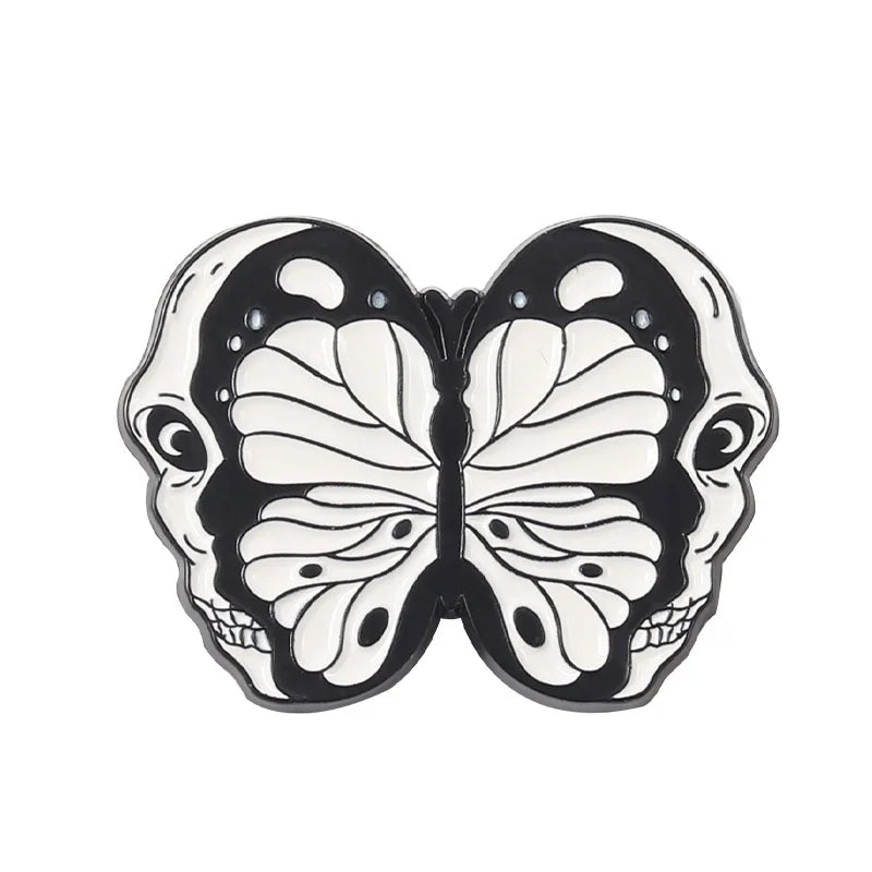 Skeleton Butterfly Enamel Pins Black Skull Gothic Punk Lapel Clothes Badges Brooches Backpack Hat Jewelry Gift for Kid Friends Qme Style 3
