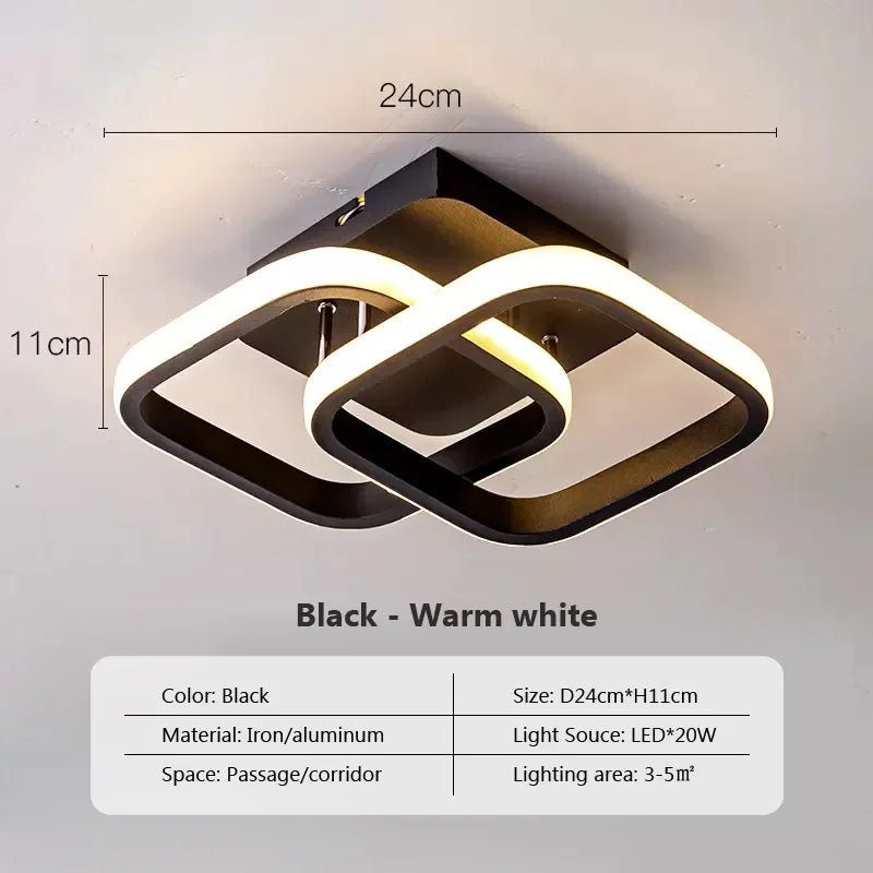 Modern LED Aisle Ceiling Light Chandelier For Corridor Stairs Foyer Balcony Bedroom Bathroom Indoor Lighting Fixtures Luster Qme Black-square LED 3 Color