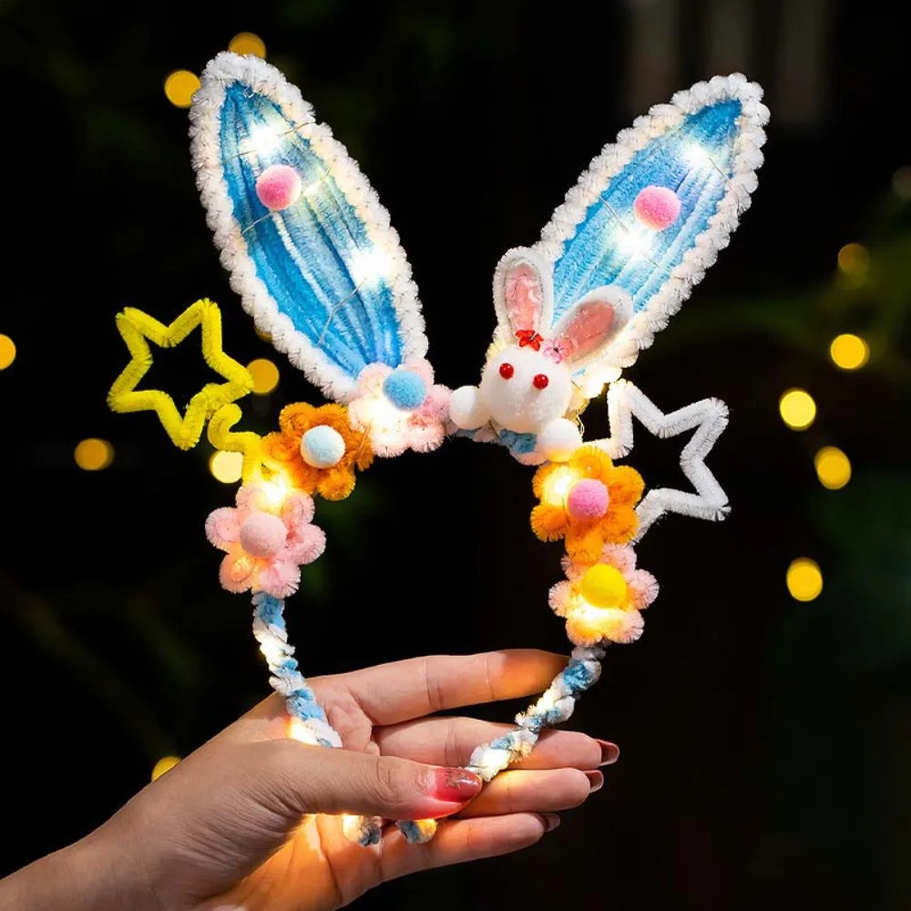 Handmade Bunny Headband Glowing Twisted Stick Rabbit Hair Hoop Easy-to-Make Luminous Glowing Headwear Children Gift Qme Style 5