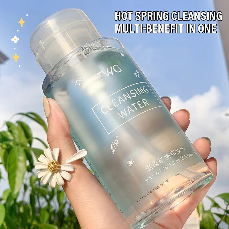 Gentle Press Pump Makeup Remover 300ml Amino Acid Cleansing Water, Deep Clean Hydrating Non-Tightening Non-Sticky Makeup Remover Qme