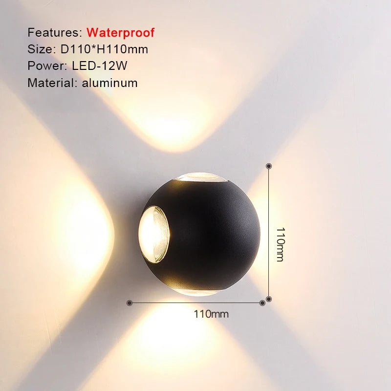 TRAZOS Round Square Modern Wall Lights Garden Porch Ip65 Waterproof Up Down Lighting Outdoor Led Bedroom Lamp Wall Decor Qme 1019 Warm White (2700-3500K)