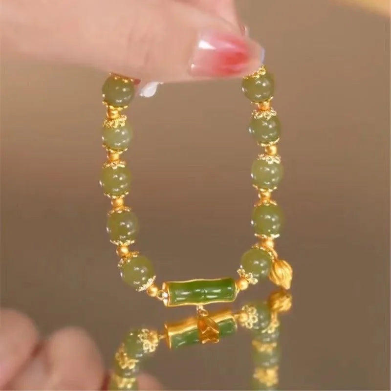 b05 Court Retro Lucky Imitation Hotan Jade Bracelet Vintage Light Luxury Handmade Jewelry Bracelet Women's Girls Jewelry Gift Qme