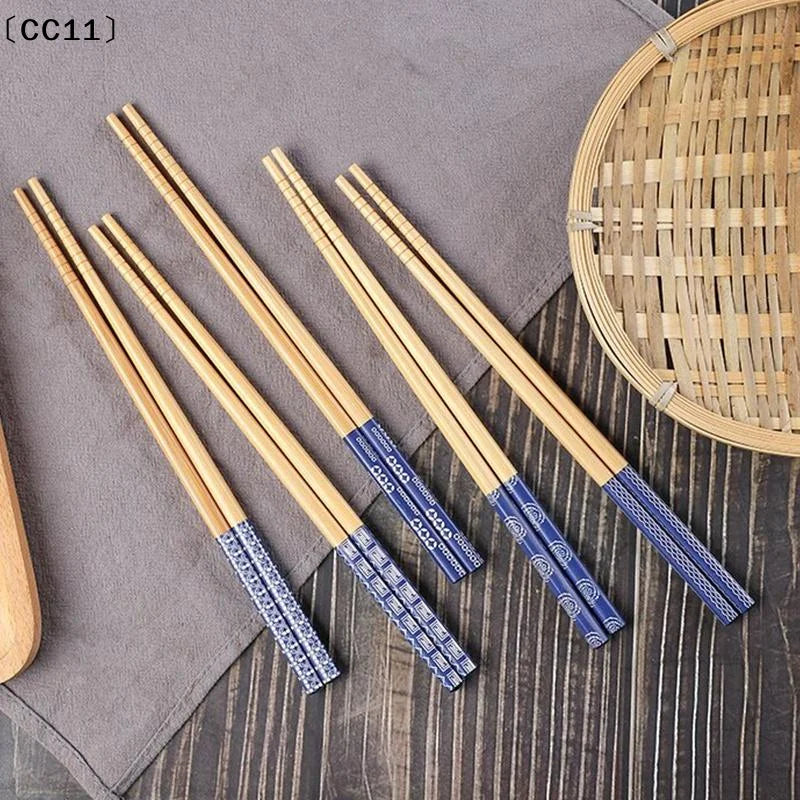 Reusable 5 Pairs Tableware Handmade Bamboo Japanese Wood Chopsticks Qme
