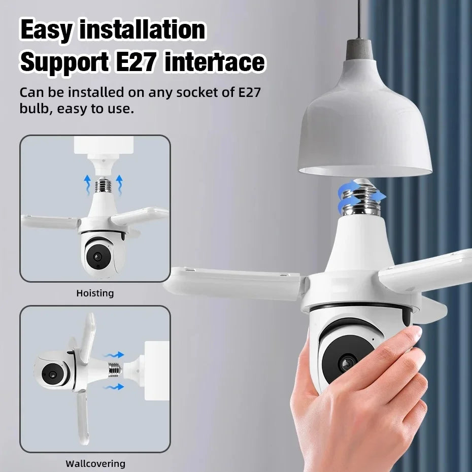 3MP 2.4G WiFi PTZ IP Camera with LED Lights E27 Bulb Camera Indoor Home Security Surveillance AI Tracking Wireless Qme