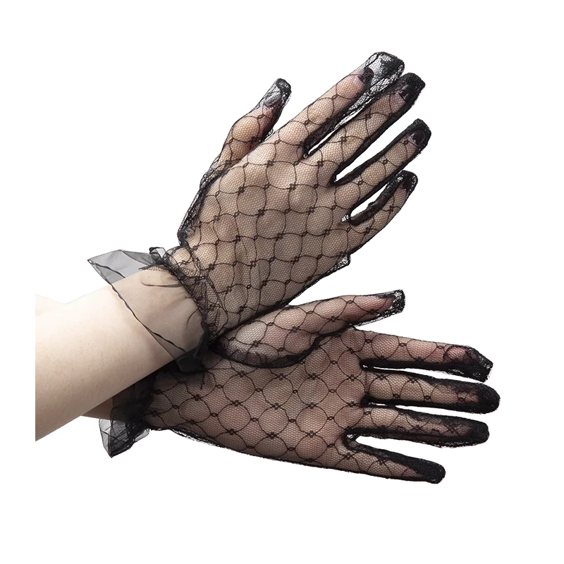 1 Pair Women Sexy Lace Fashion Black Gloves Transparentes Mesh Tulle Qme