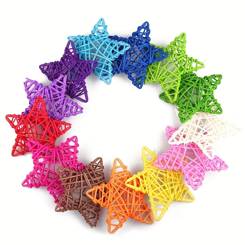 Star shaped rattan ball decoration, star shaped vase filled with star shaped willow balls for home decoration, wedding table Qme