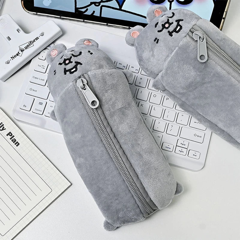 Pencil Case Cartoon Smiling Mouse Plush Cute Student Stationery Bag Qme