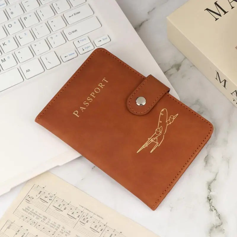 Airplane Embossed PU Leather Passport Holder Snap Button Anti-fouling Qme Default Title