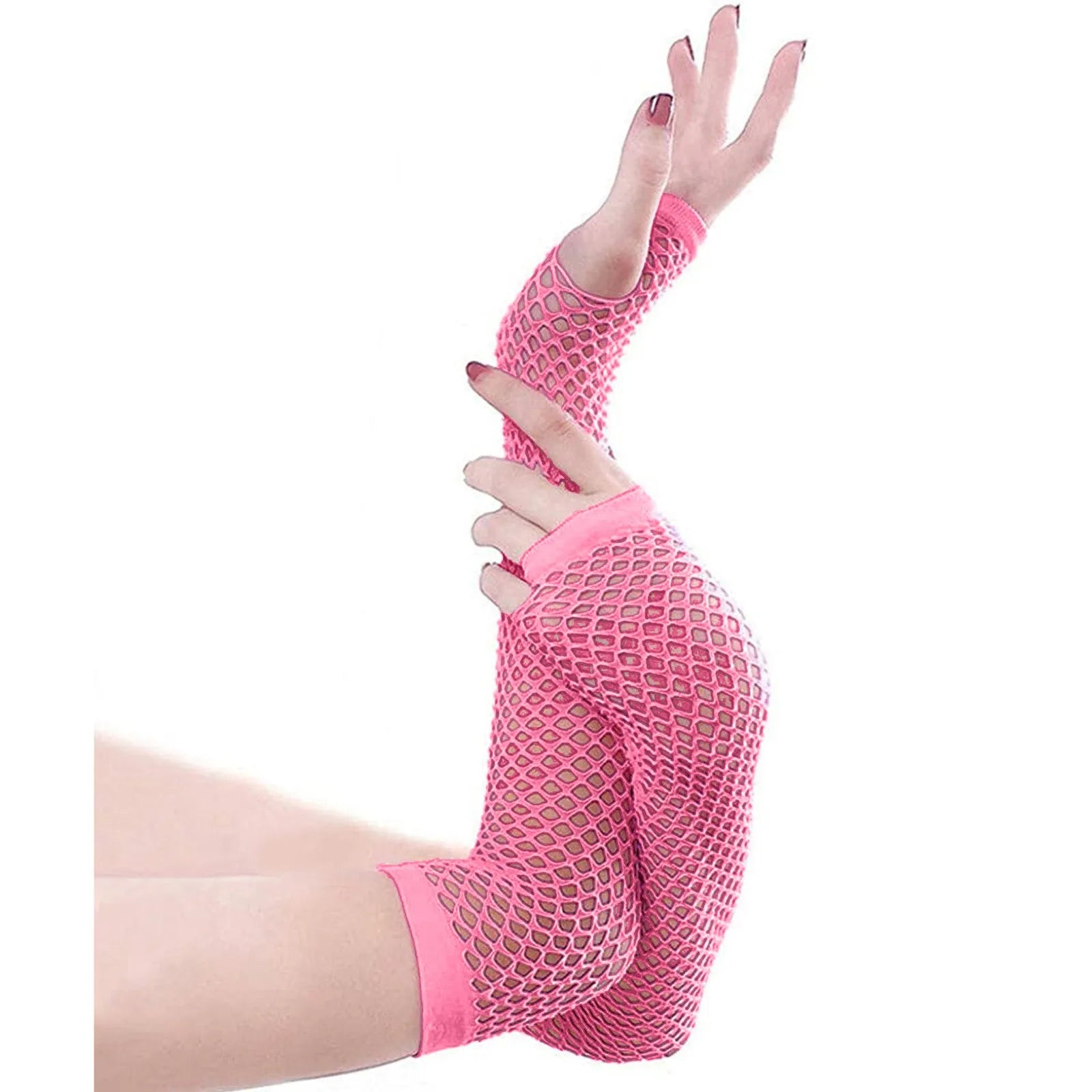 Colorful Fishnet Fingerless Long Gloves Party Wear Fancy Costume Accessories Sexy Girls Punk Goth Dance Performance Glovers Qme Pink