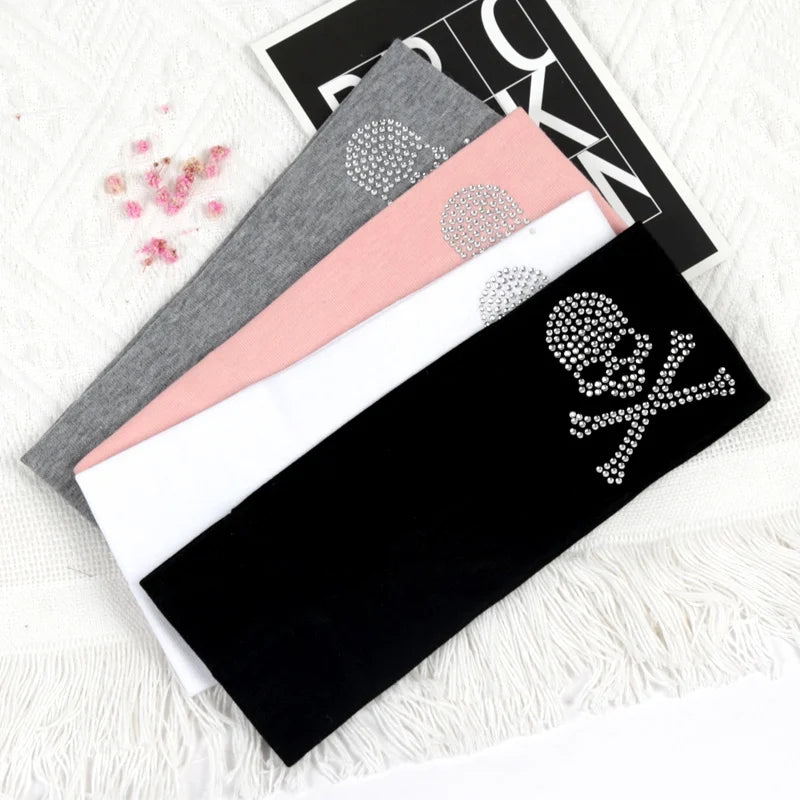 Women's Fashion Plain Headbands SKull Design Rhinestones Elastic Qme