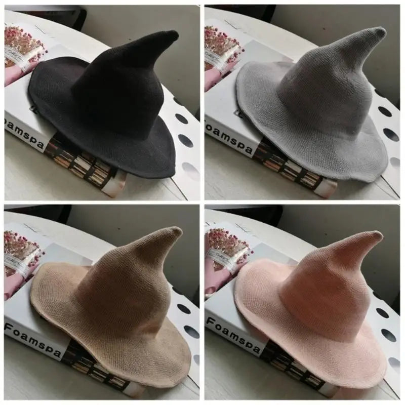 Vintage Halloween Woman Witch Hat Costume Wool Knit Hat Party Coseplay Masquerade Witch Hat Halloween Prop Decoration Qme