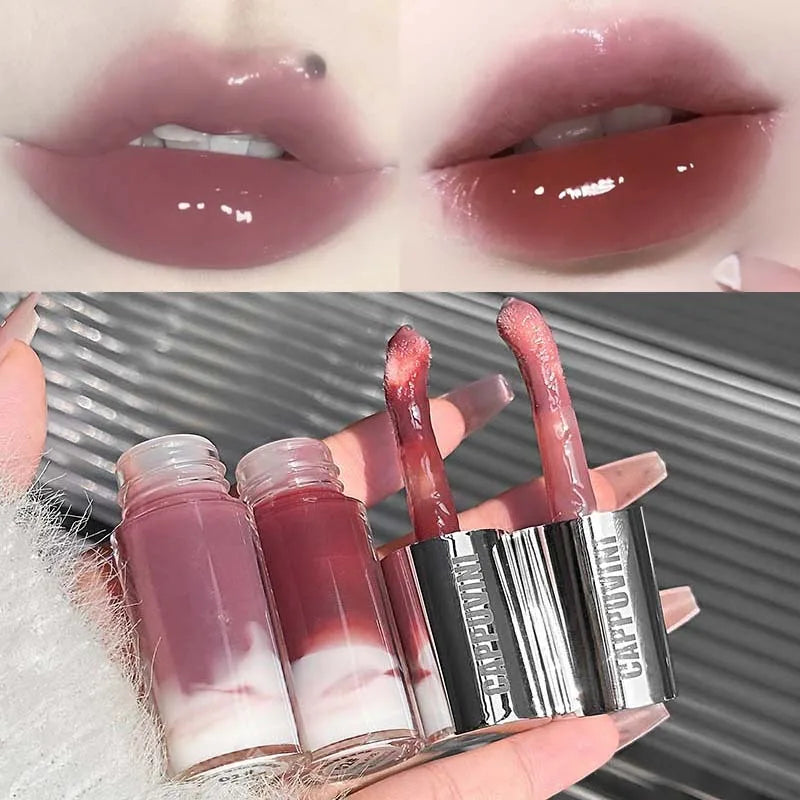 Berry Snow Glass Lip Gloss Mirror Shiny Lip Stain with Mixing Effect Juicy Plump LipGloss Non-Sticky Water Gloss Liquid Lipstick Qme