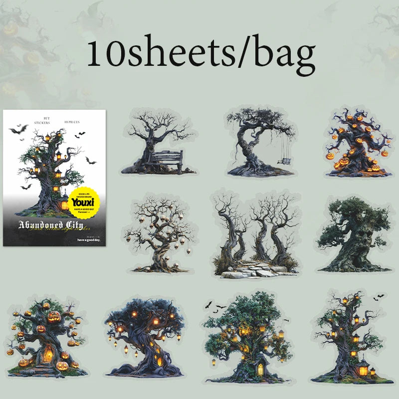 10 Sheets/Bag Gothic Abandoned City Scenery Stickers for Scrapbooking Planner Notebook DIY Phone Case Decoration Office Gift Qme 6