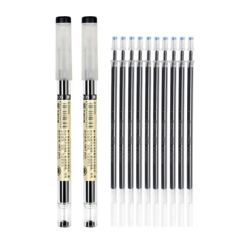 3-12pcs/set Fine Point Pen 0.35mm Black Blue Red Ink Gel Pen Ballpoint Pen School Office Student Writing Stationery Supply Qme 2black 10 refills