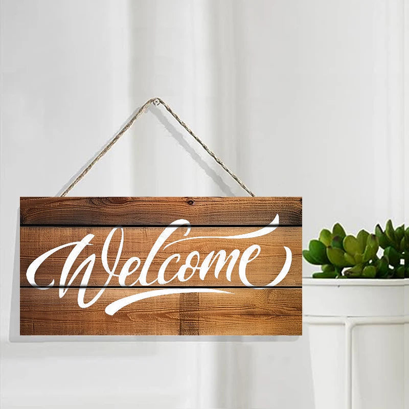 Rustic Welcome Wall Hanging Decor Wood Art Plaques Sign Door Sign for Home Living Room Decor Qme