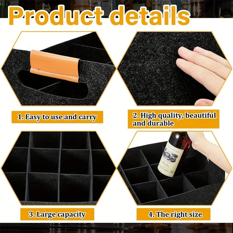 Portable Felt Wine Storage Box Reusable Glass Bottle Organizer Qme