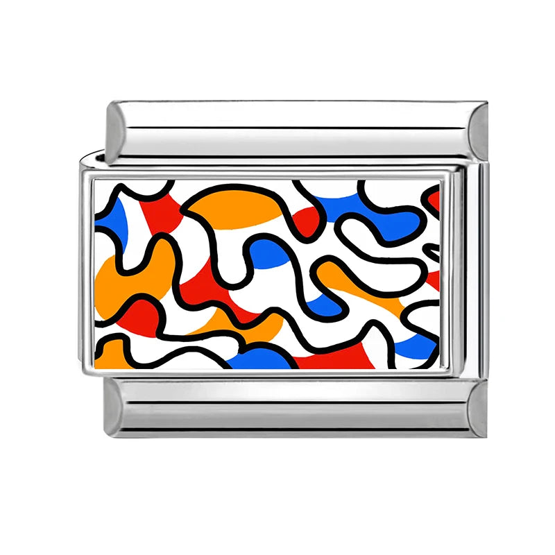 2026 Creative Colorful Pattern Sun Daisy Piano Red Poker Italian Charm Links Fit 9mm Stainless Steel Bracelet DIY Making Jewelry Qme Style 26