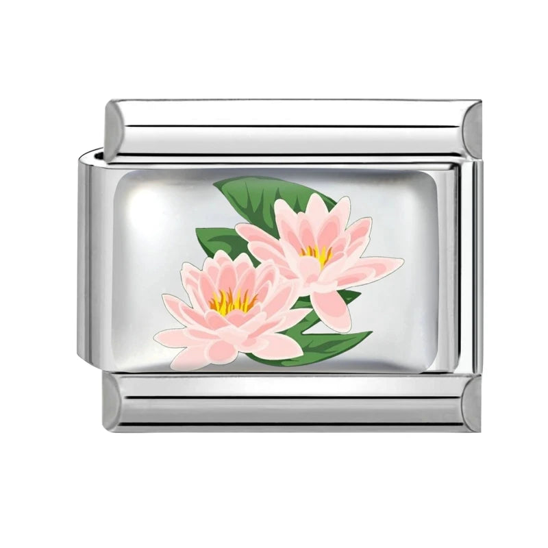 Colorful Brilliant Flowers Sunflower Lotus Tulip Charm Italian Link Fit 9mm Stainless Steel Bangles DIY Making Jewelry Bracelets Qme Style 13