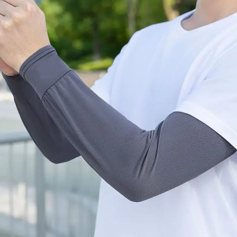 1Pair 2025 Summer Ice Silk Men's Loose Sunscreen Sleeves UV Ice Gloves Riding Arm Guards Sport Running Driving Absorbent Qme Dark Gray