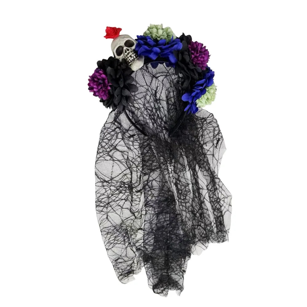 Artificial Flower Halloween Flower Headband Floral Black Veil Ghost Festival Headpiece Lightweight Photo Prop Qme Style 4
