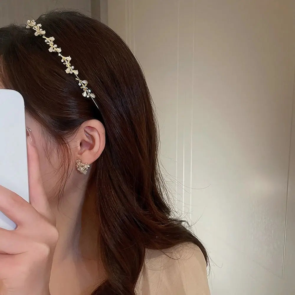 Wedding Bride Headwear Pearl Wash Face Hair Band Leaf Headband Qme
