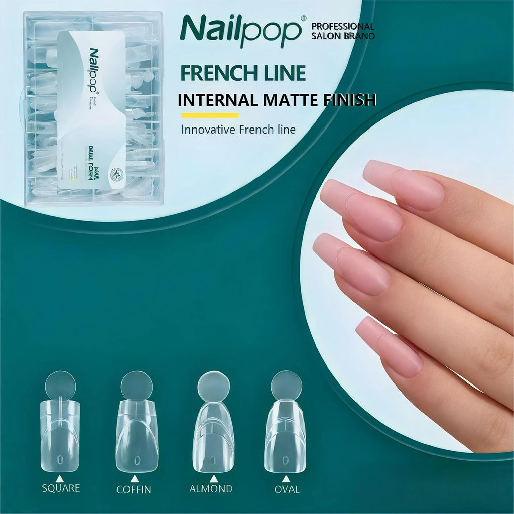 Nailpop 140 Inner French Line Dual Forms Nail Tips Square Coffin Qme