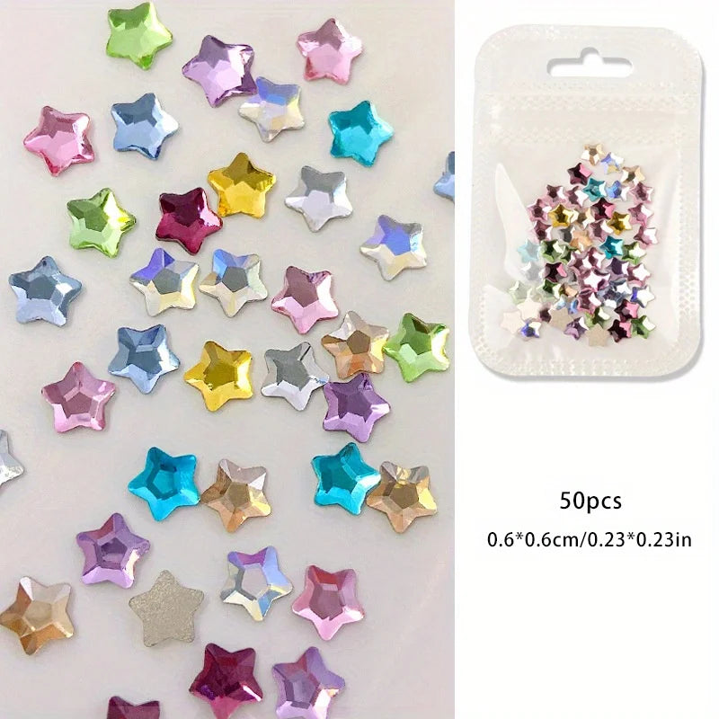 Colorful Little Star Flatback Rhinestones Crystal Nail Charms Art Qme big-star-50pcs