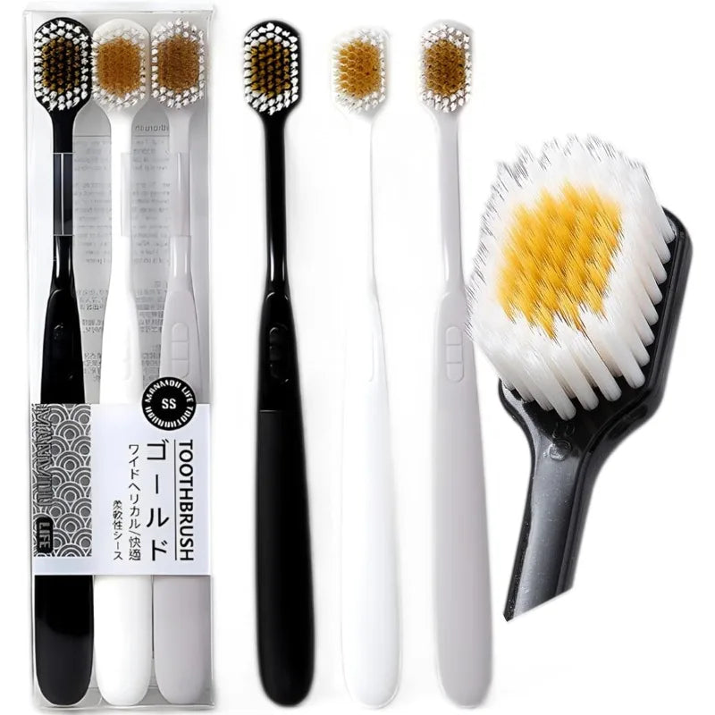 Adult wide head manual soft toothbrush set (3 sets per box), comprehensive care for teeth and gums, the best friend for teeth Qme MULTI