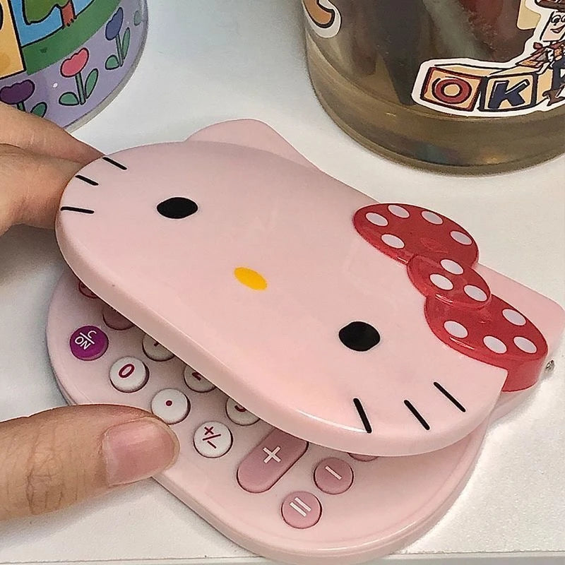 Hello Kitty Cartoon Calculator Cute and Portable Flip-Top Mirror Calculator Small Mini Makeup Mirror Qme