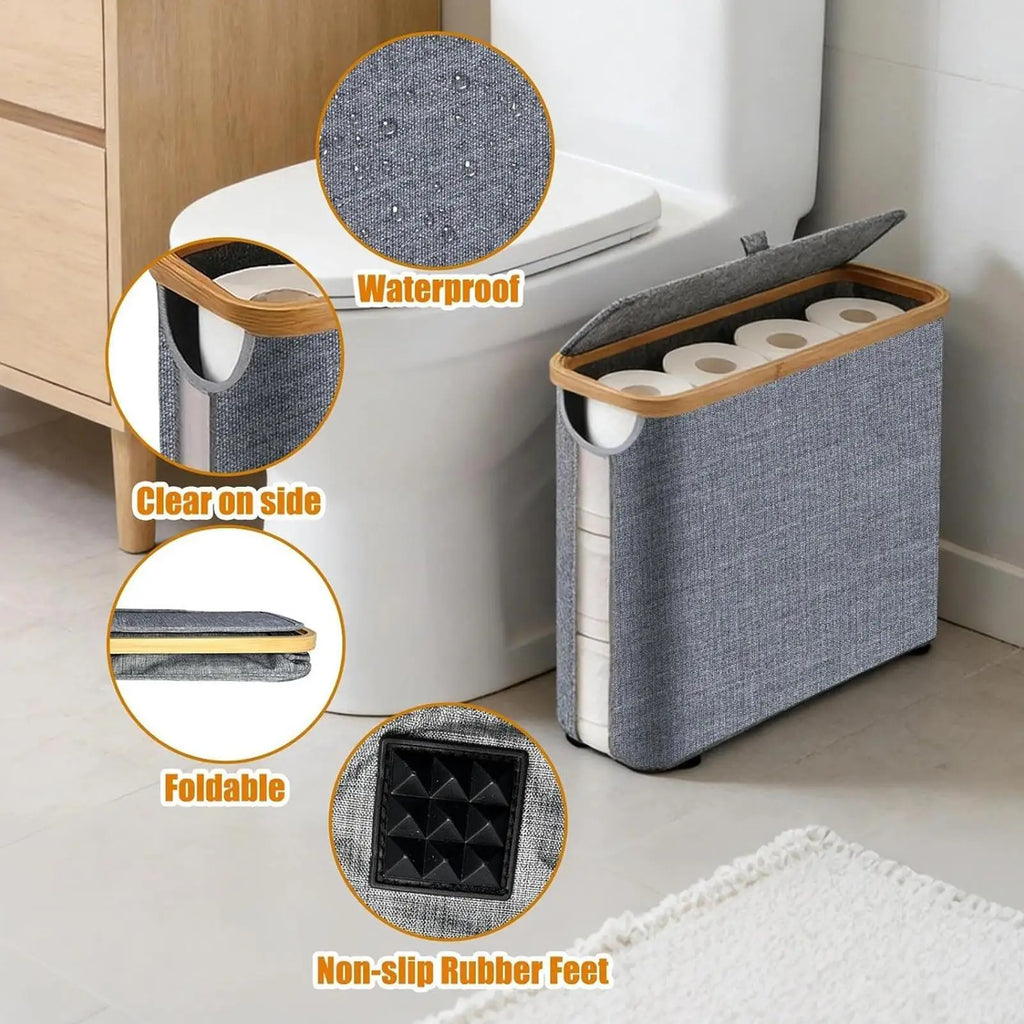 NEW Toilet Paper Basket Free Standing Foldable Organizer Toilet Roll Storage Basket With Lid And Handle For Up To 12 Rolls Home Qme