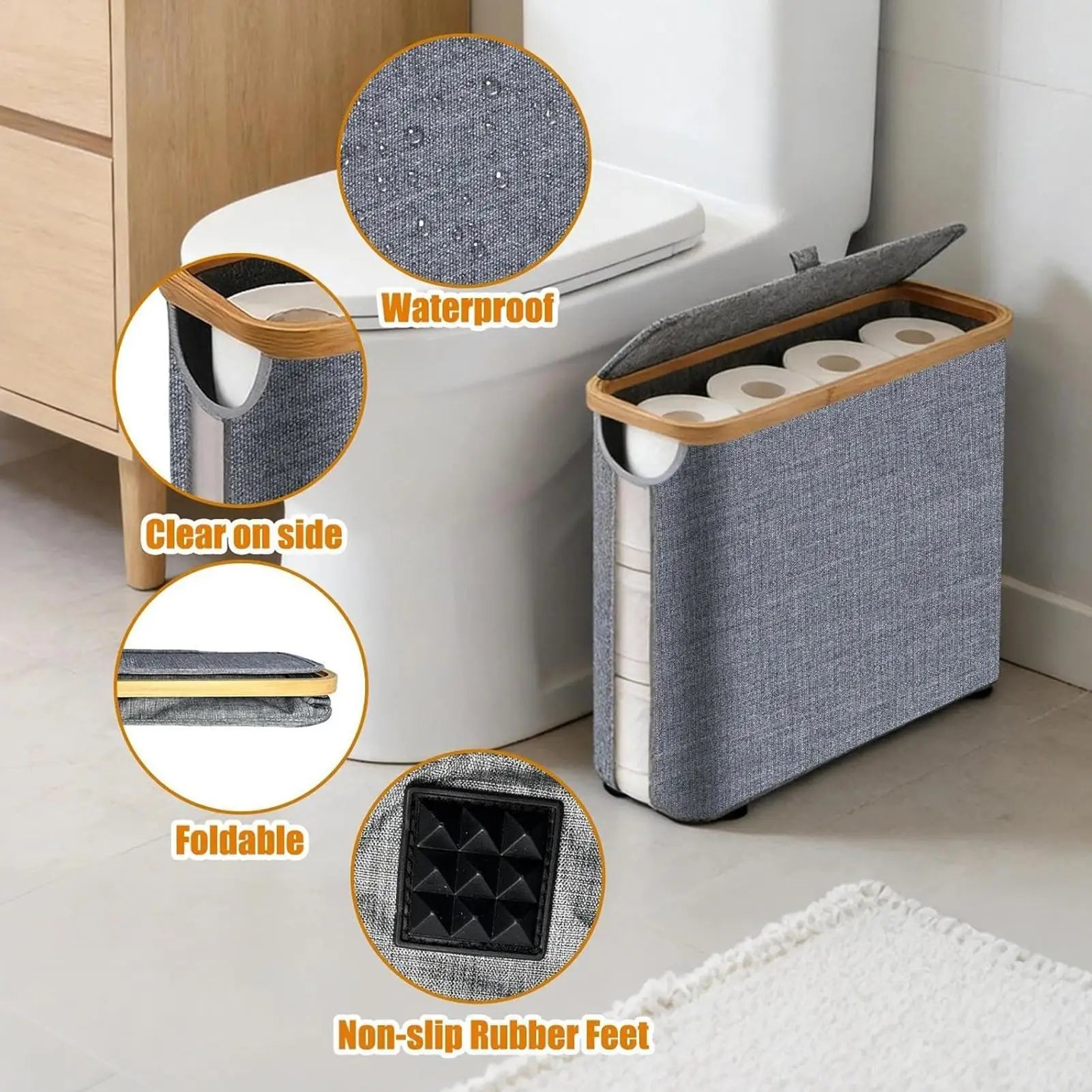 NEW Toilet Paper Basket Free Standing Foldable Organizer Toilet Roll Storage Basket With Lid And Handle For Up To 12 Rolls Home Qme