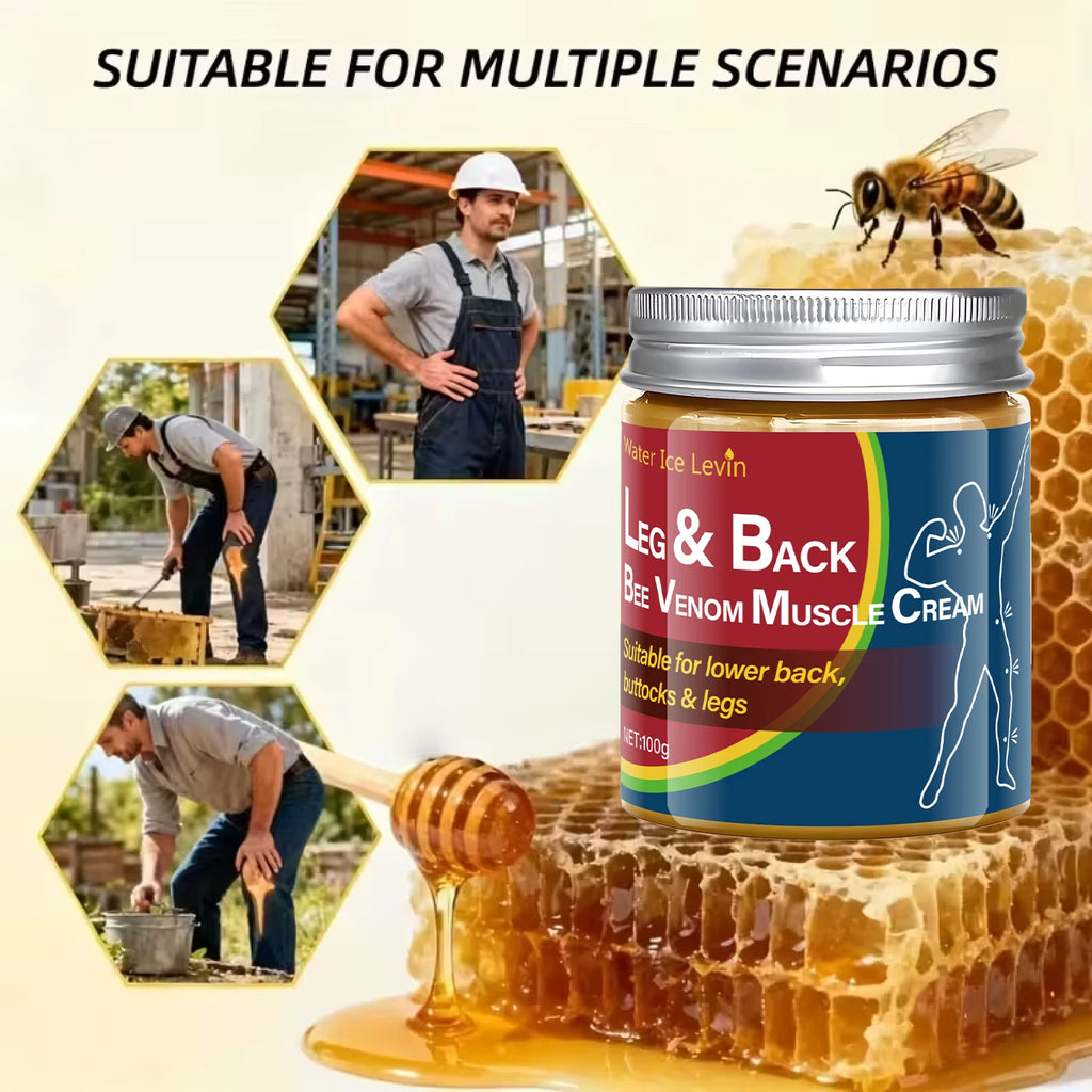 Leg & Back Bee Venom Muscle Cream for Lower Back, Buttocks & Legs - Moisturizing, Protective Formula for Elastic Skin. Qme