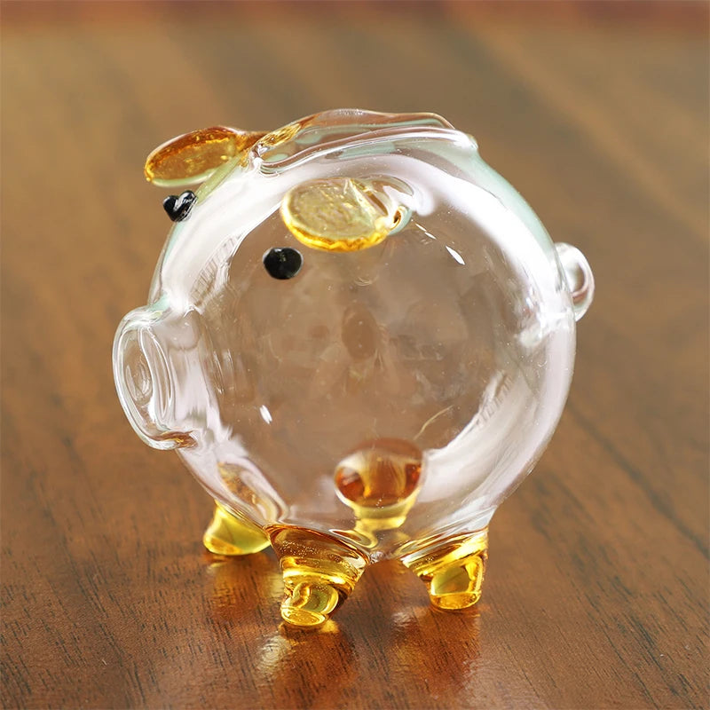 Gold Glass Pig Ornaments Portable Coin Bank Saving Box Mini Money Jar Qme