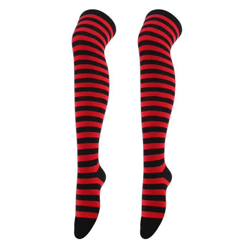 Sexy Long Over Knee Thigh Highs Socks Japanese Black White Striped Qme W-6 one size